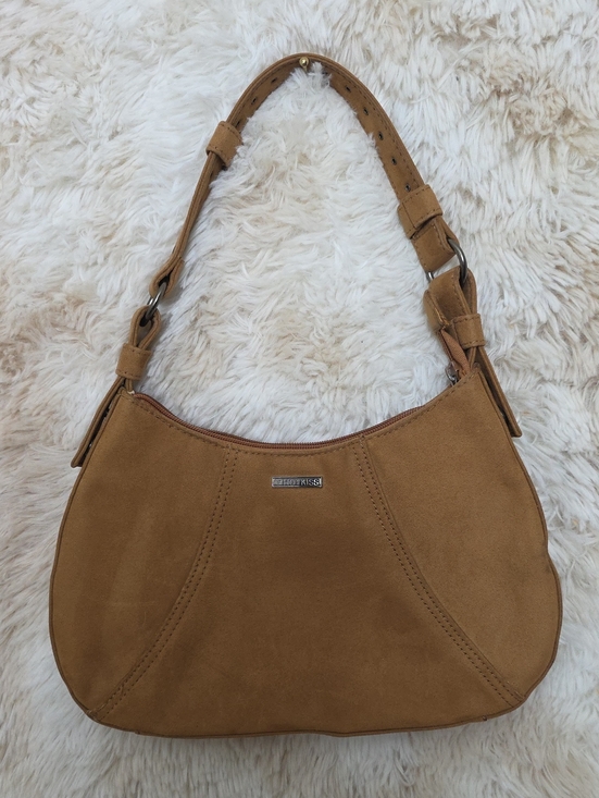 Fossil Handbags - Hot Kiss Brown Faux Suede Mini Shoulder Bag Y2K Adjustable Strap Purse